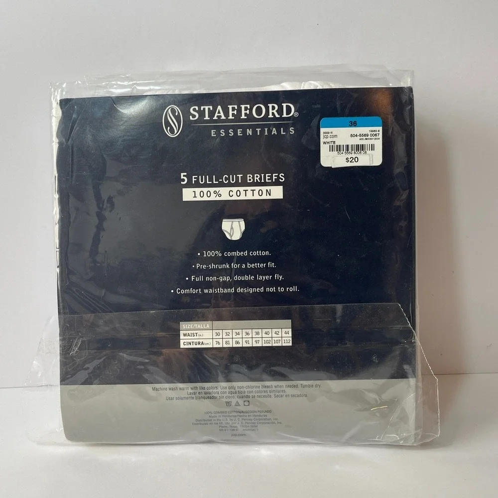 Stafford Men's 3-Pack 100% Cotton Full Cut Briefs Whitey Tighty L 36-38 NOS